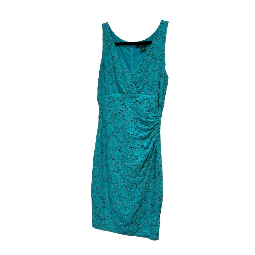 Lauren Ralph Lauren Sheath Dress Size 6 Sleeveless Lace Over Dress Turquoise - Picture 2 of 15